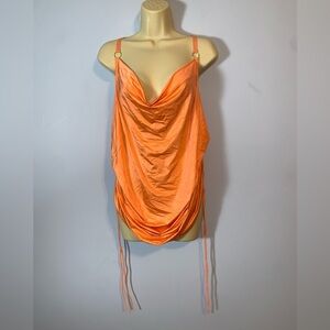 Cacique Orange Draped Women's tank Top satin side ruched criss cross back 22/24